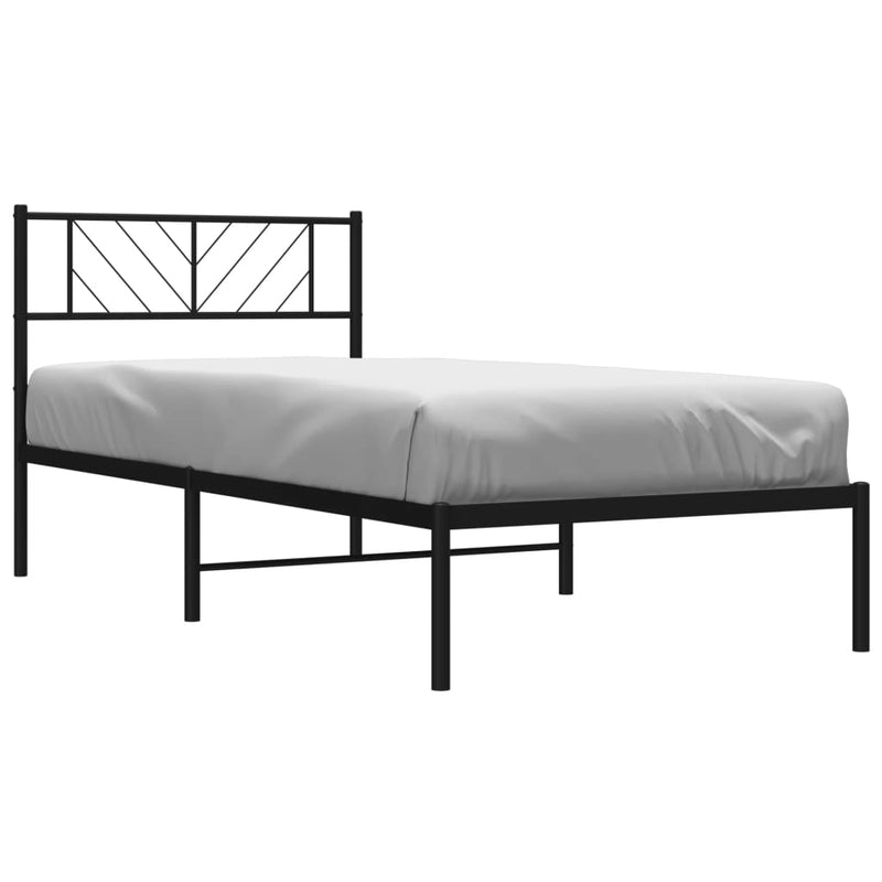 Metal Bed Frame without Mattress with Headboard Black 75x190cm