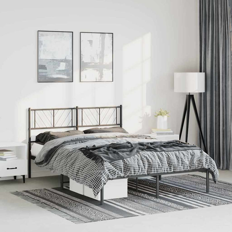 Metal Bed Frame without Mattress with Headboard Black 150x200cm