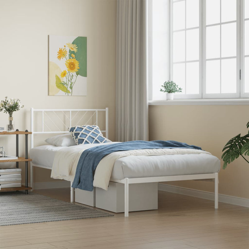Metal Bed Frame without Mattress with Headboard White 75x190cm