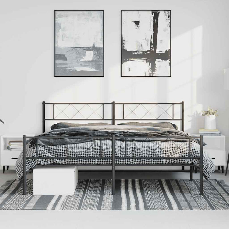 Metal Bed Frame without Mattress with Footboard Black 183x213cm