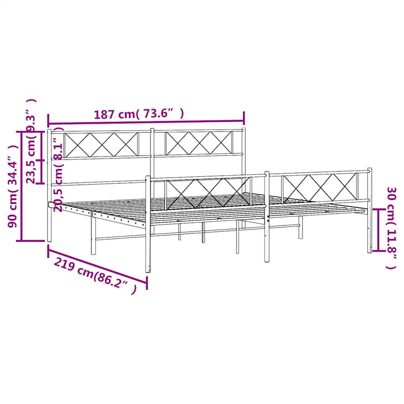 Metal Bed Frame without Mattress with Footboard Black 183x213cm