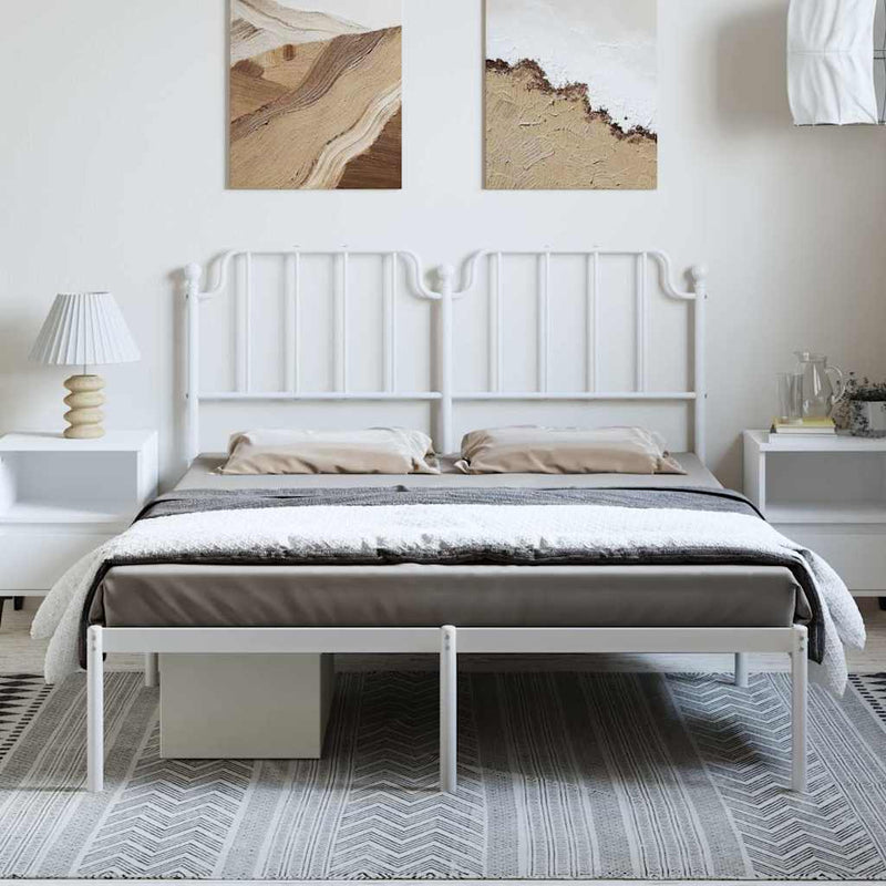 Metal Bed Frame without Mattress with Headboard White 150x200cm