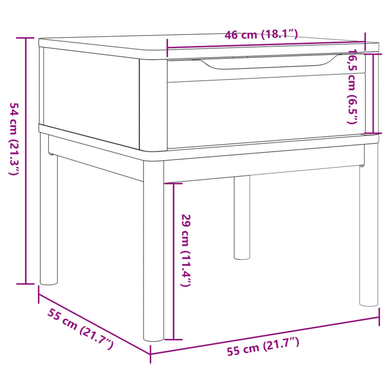 Lamp Table FLORO White 55x55x54 cm Solid Wood Pine