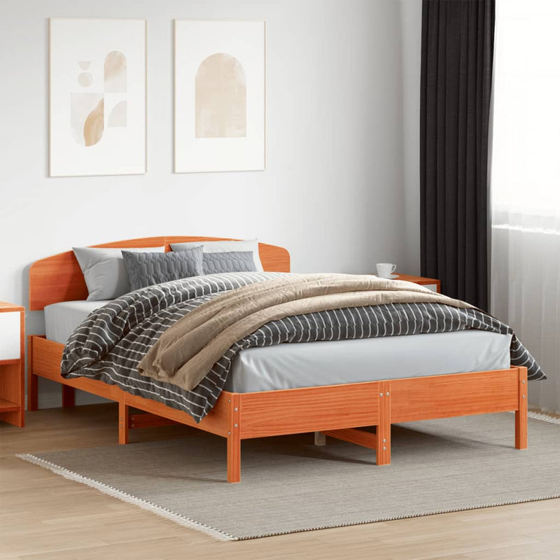 Bed Frame without Mattress Wax Brown 150x200 cm King Size Solid Wood Pine