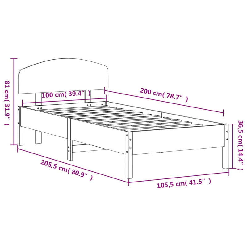 Bed Frame without Mattress Wax Brown 100x200 cm Solid Wood Pine