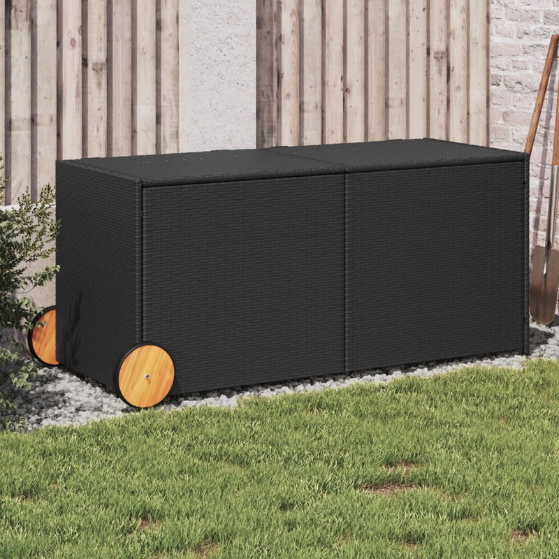 Outdoor Patio Poly Rattan 283L Garden Storage Box With Wheels Cushion Boxes