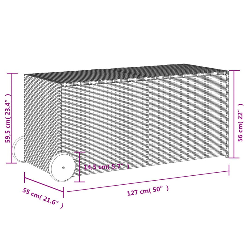 Outdoor Patio Poly Rattan 283L Garden Storage Box With Wheels Cushion Boxes