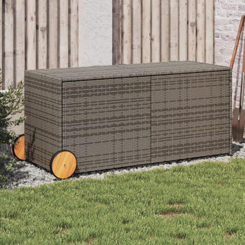 Outdoor Patio Poly Rattan 283L Garden Storage Box With Wheels Cushion Boxes
