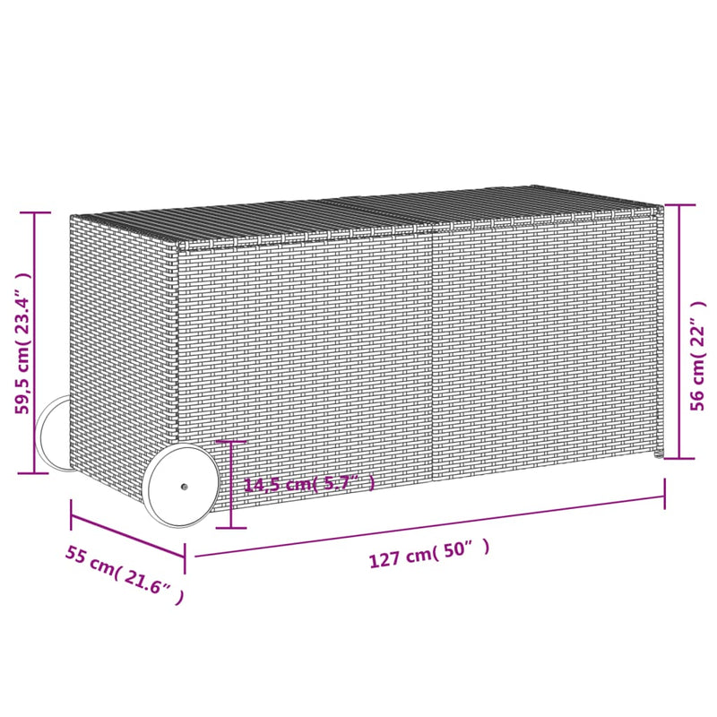 Outdoor Patio Poly Rattan 283L Garden Storage Box With Wheels Cushion Boxes