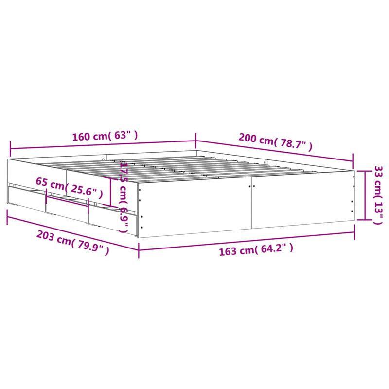 Modern Wooden Queen Size 160cm Bed Frame Base With Storage Drawers