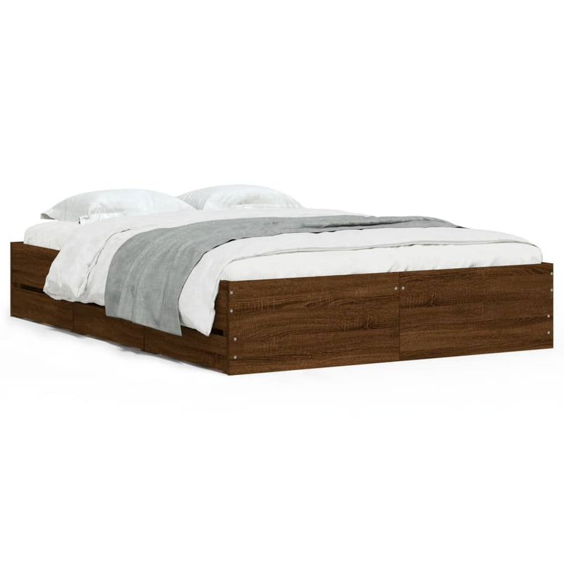 Modern Wooden Double Size 135cm Bed Frame Base With Storage Drawers