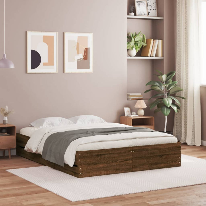Modern Wooden Double Size 135cm Bed Frame Base With Storage Drawers
