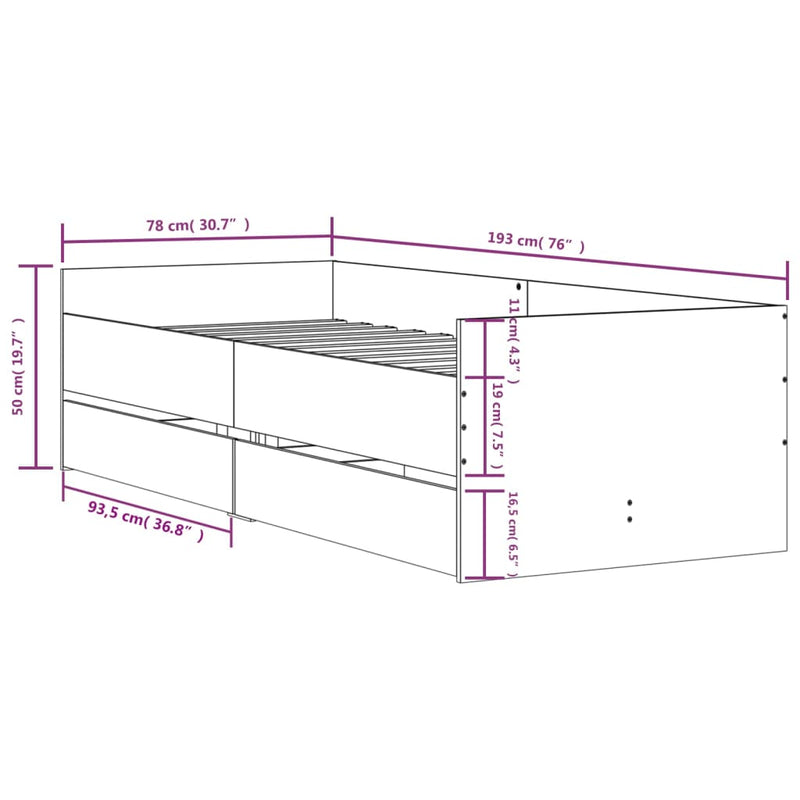 Bed Frame without Mattress Black 75x190 cm Small Single Small Single
