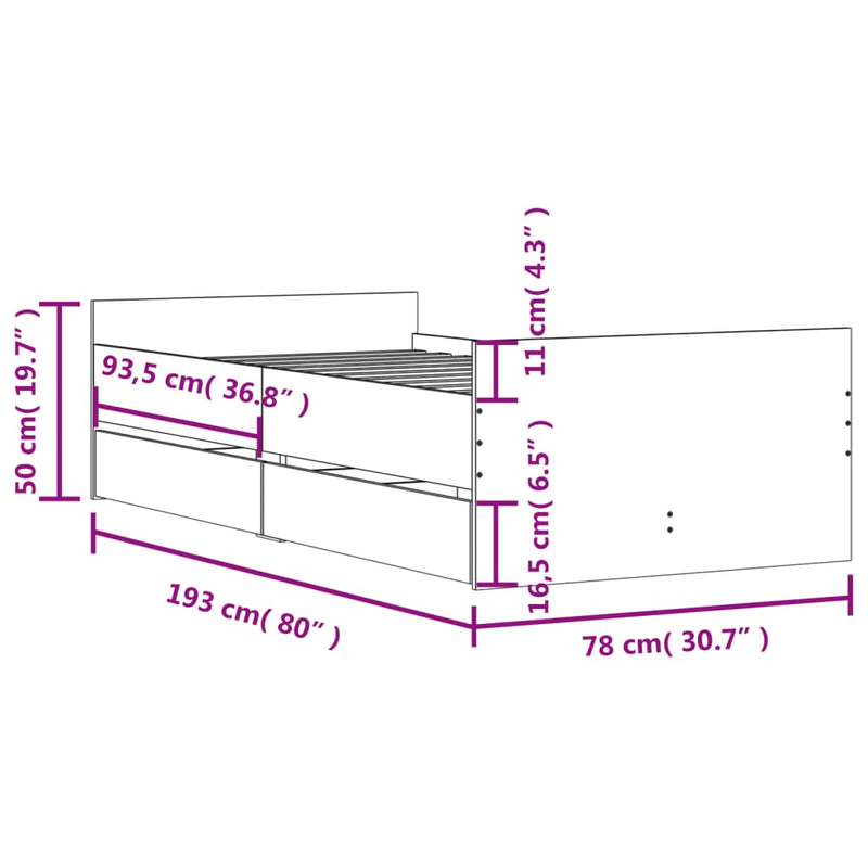 Bed Frame without Mattress Concrete Grey 75x190 cm Small Single Small Single