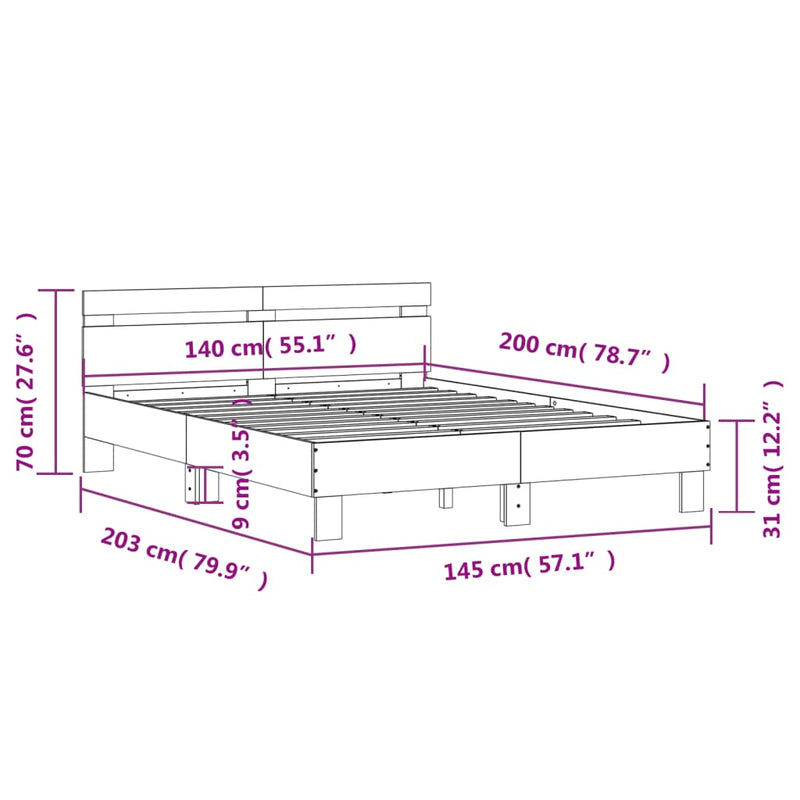 Bed Frame without Mattress Brown Oak 140x200 cm