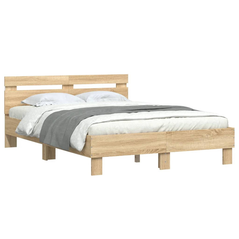 Bed Frame with LED without Mattress Sonoma Oak 120x190 cm Small Double