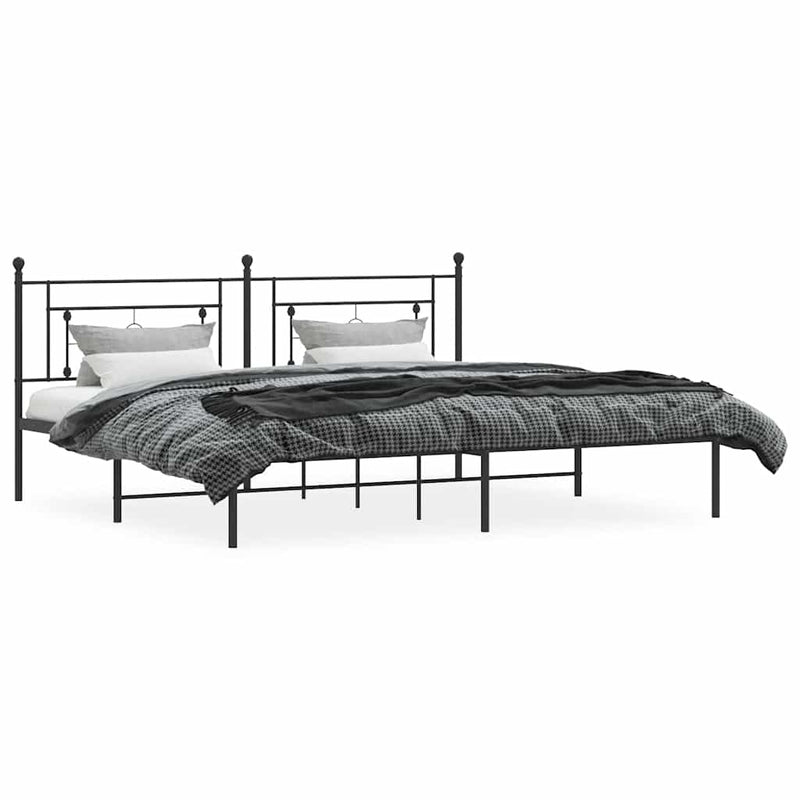 Metal Bed Frame without Mattress with Headboard Black 193x203cm