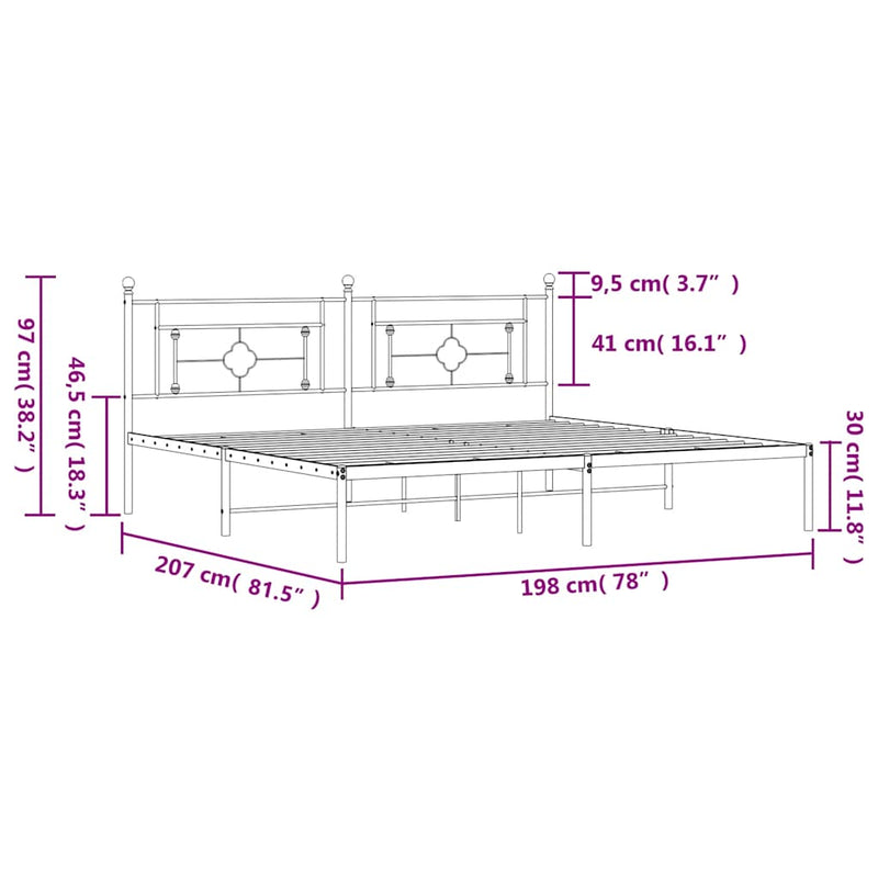 Metal Bed Frame without Mattress with Headboard Black 193x203cm