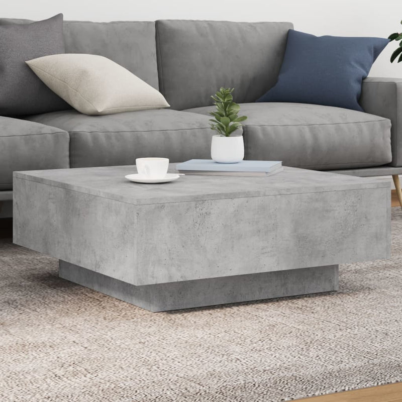 Coffee Table with LED Lights Concrete Grey 80x80x31 cm