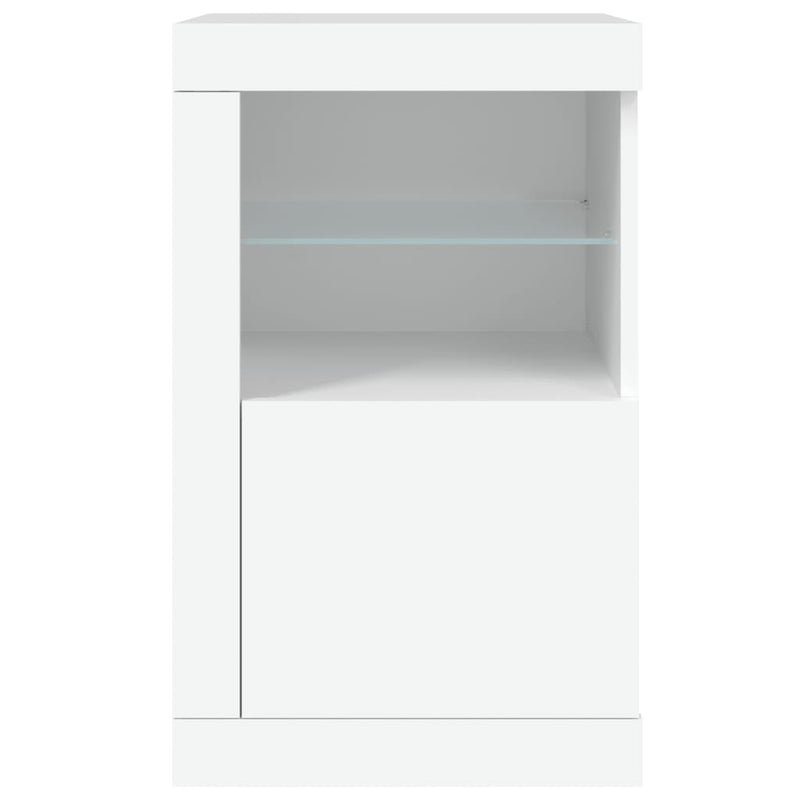 Side Cabinet with LED Lights White Engineered Wood