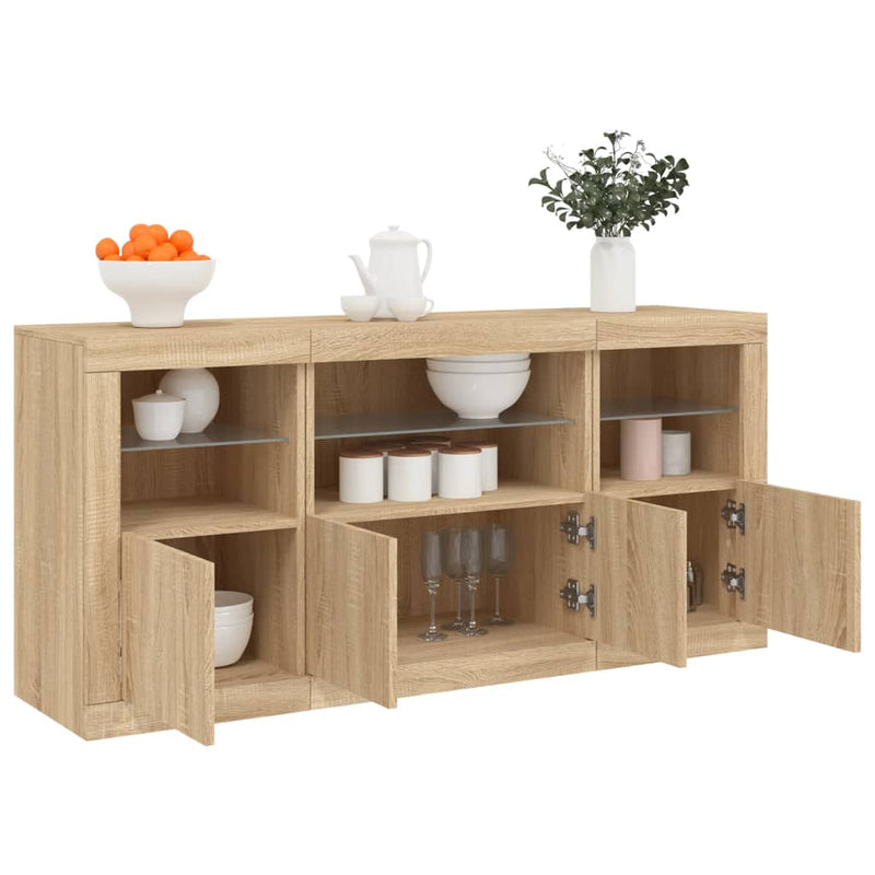 Sideboard with LED Lights Sonoma Oak 142.5x37x67 cm