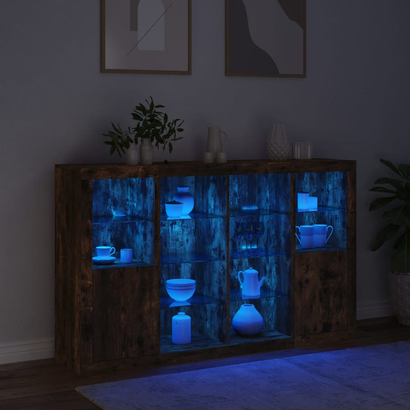 Sideboards with LED Lights 3 pcs Smoked Oak Engineered Wood