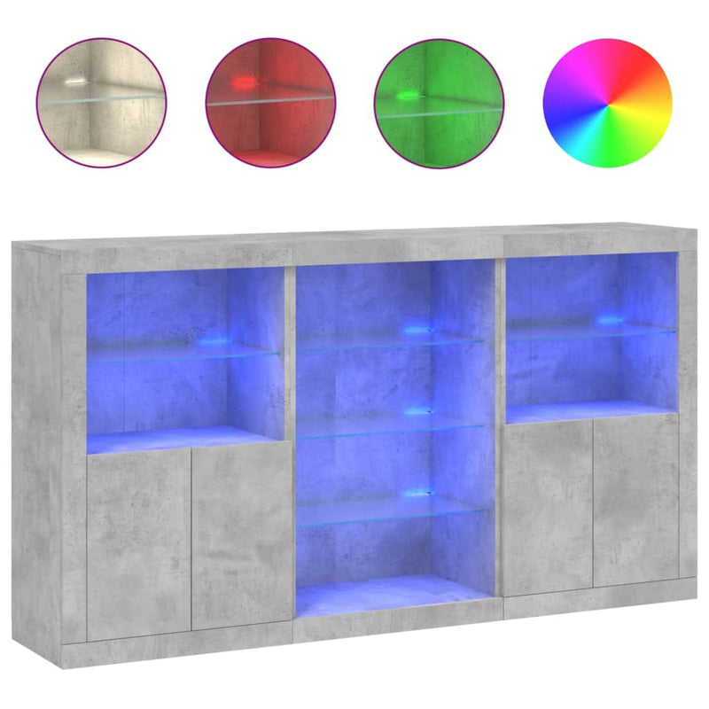 Sideboard with LED Lights Concrete Grey 181.5x37x100 cm