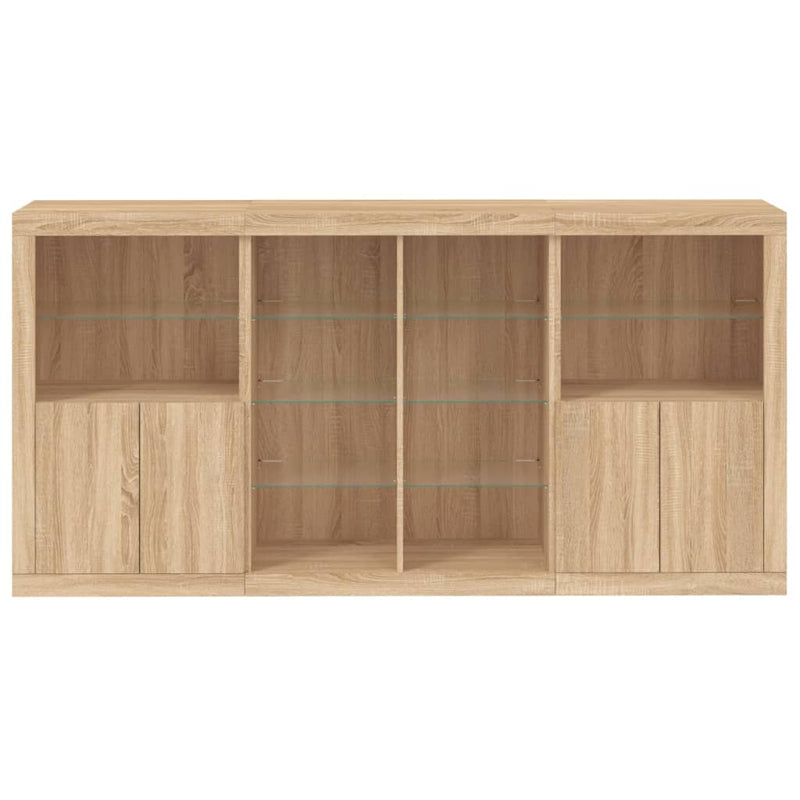 Sideboard with LED Lights Sonoma Oak 202x37x100 cm