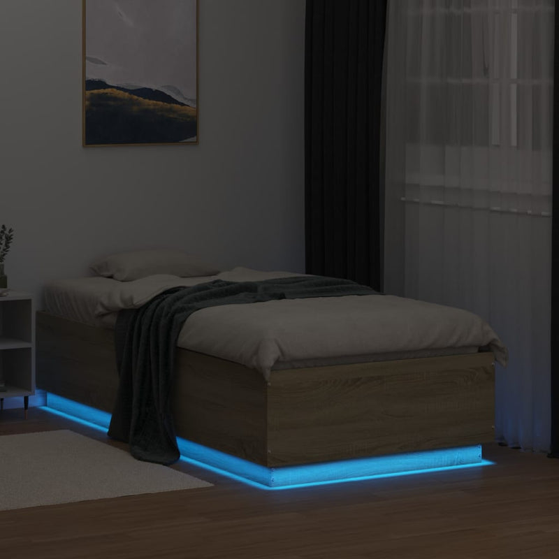 Bed Frame with LED without Mattress Sonoma Oak 90x190 cm Single