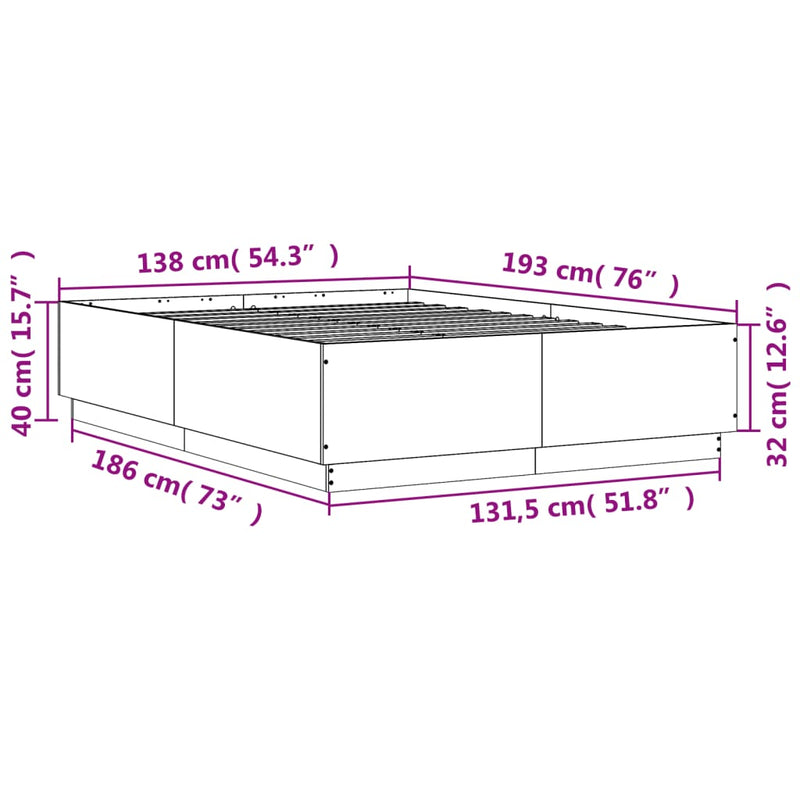 Bed Frame without Mattress Grey Sonoma 135x190 cm Double