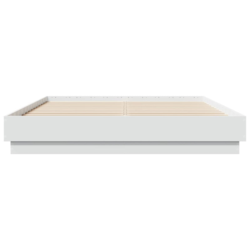 Bed Frame with LED without Mattress White 150x200 cm King Size