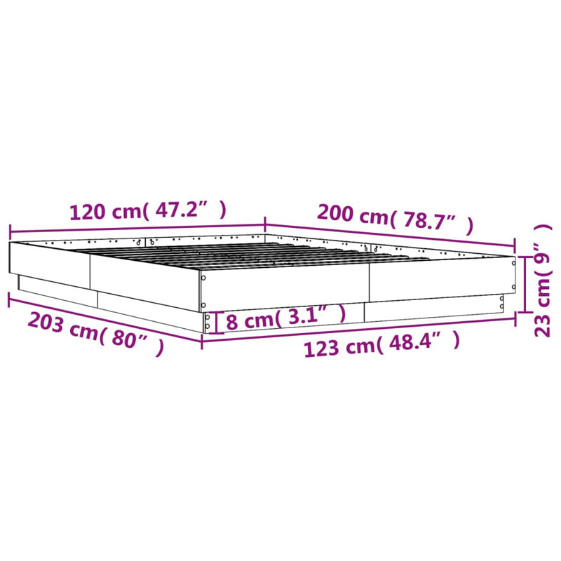 Bed Frame without Mattress Grey Sonoma 120x200 cm