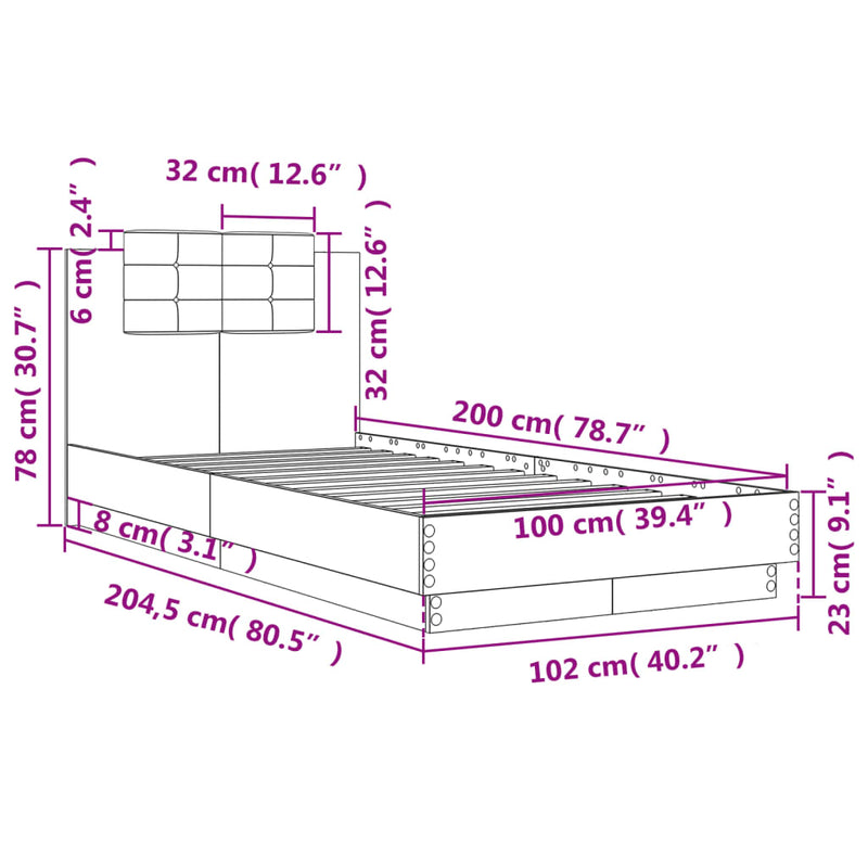 Bed Frame without Mattress Sonoma Oak 100x200 cm