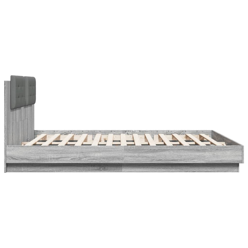 Bed Frame with LED without Mattress Grey Sonoma 160x200 cm