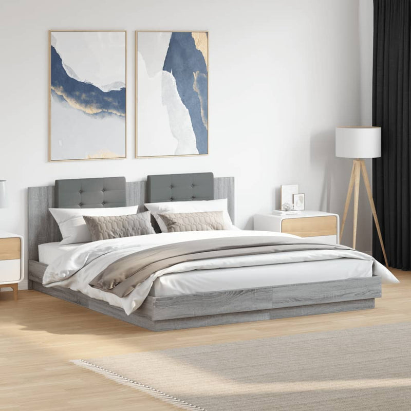 Bed Frame with LED without Mattress Grey Sonoma 160x200 cm