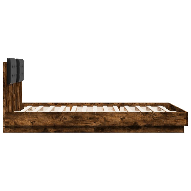Bed Frame with LED without Mattress Smoked Oak 140x200 cm