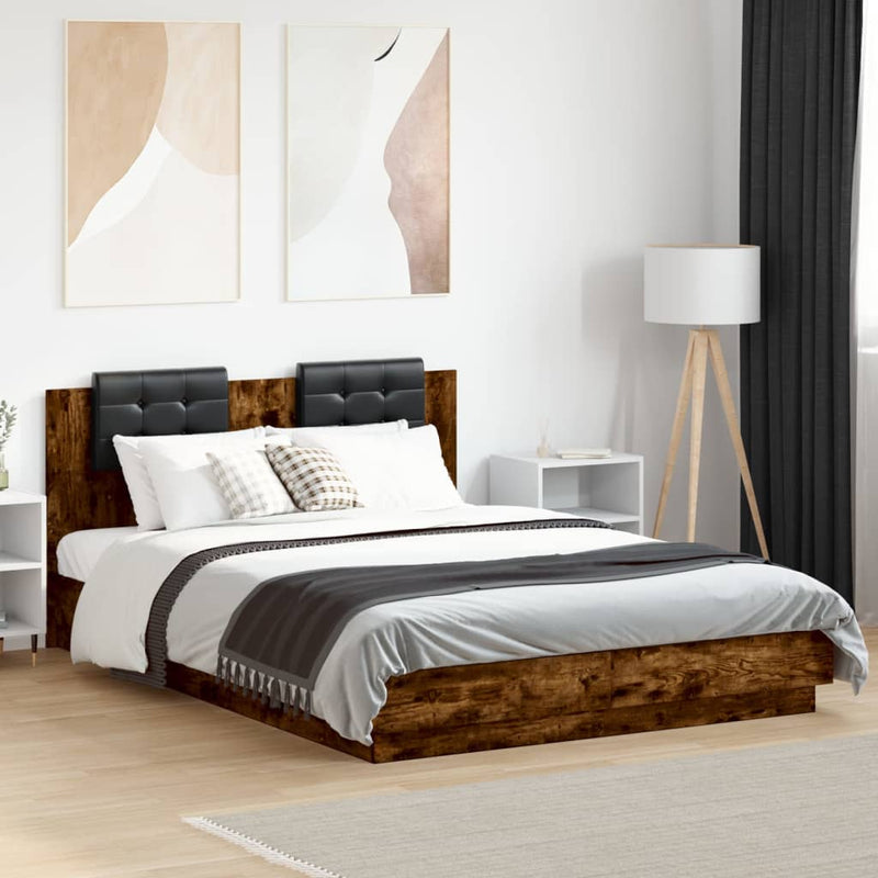 Bed Frame with LED without Mattress Smoked Oak 120x200 cm