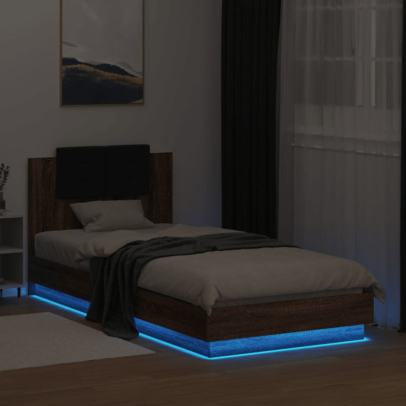 Bed Frame with LED without Mattress Brown Oak 100x200 cm