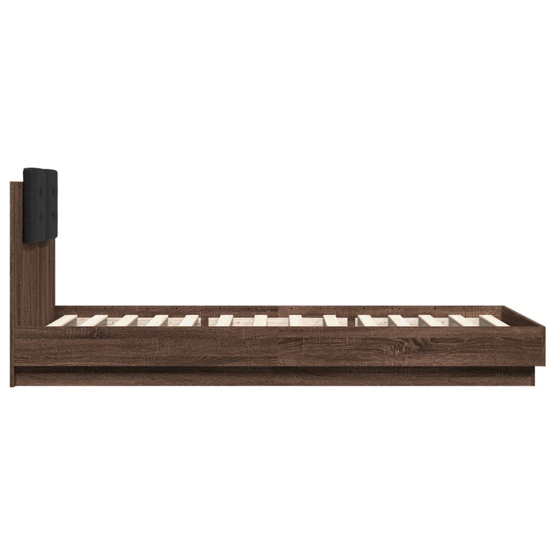 Bed Frame with LED without Mattress Brown Oak 100x200 cm