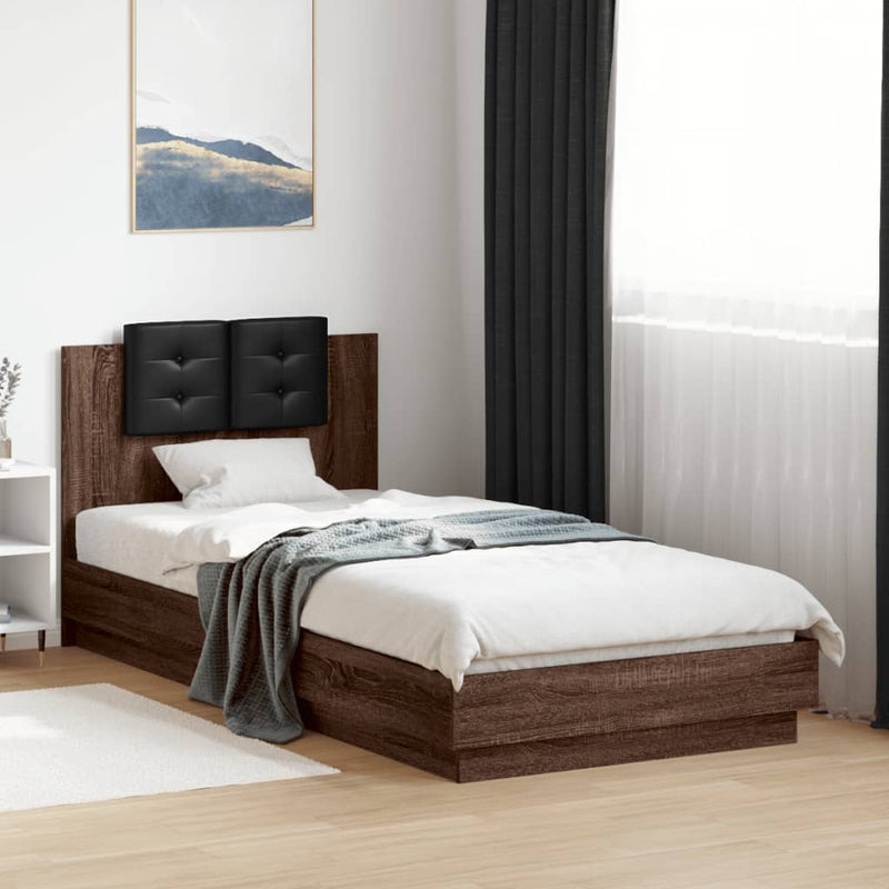 Bed Frame with LED without Mattress Brown Oak 100x200 cm