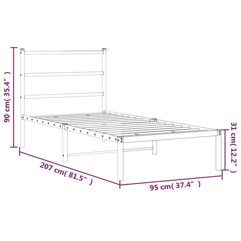 Metal Bed Frame without Mattress with Headboard Black 90x200cm