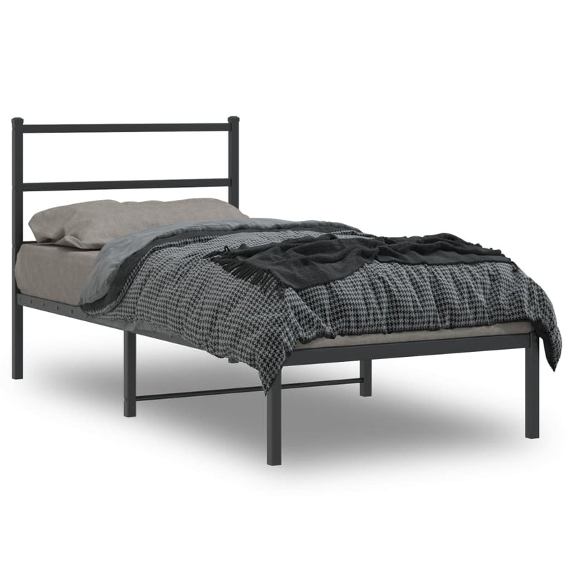 Metal Bed Frame without Mattress with Headboard Black 90x200cm