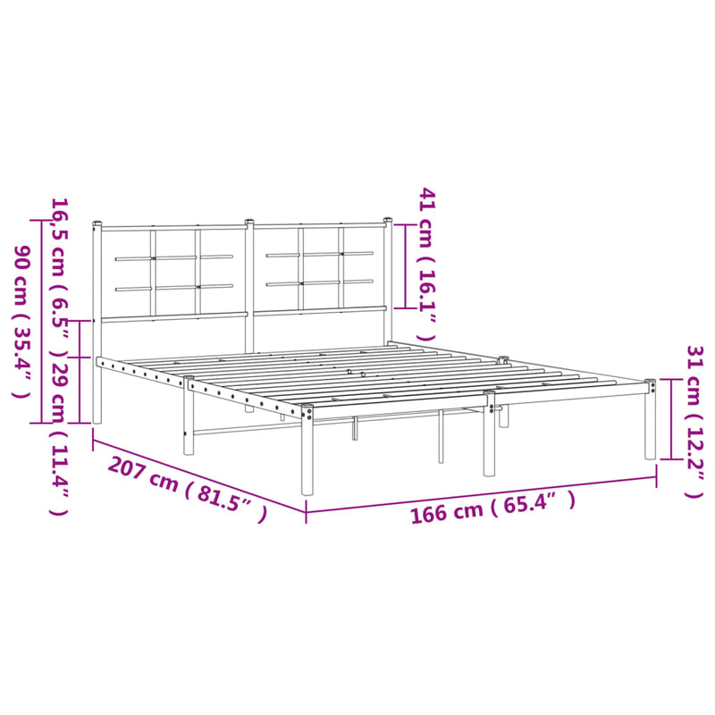 Metal Bed Frame without Mattress with Headboard Black 160x200cm