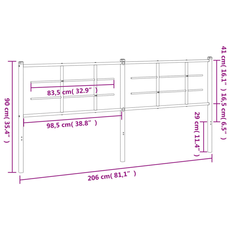 Metal Headboard Black 200 cm