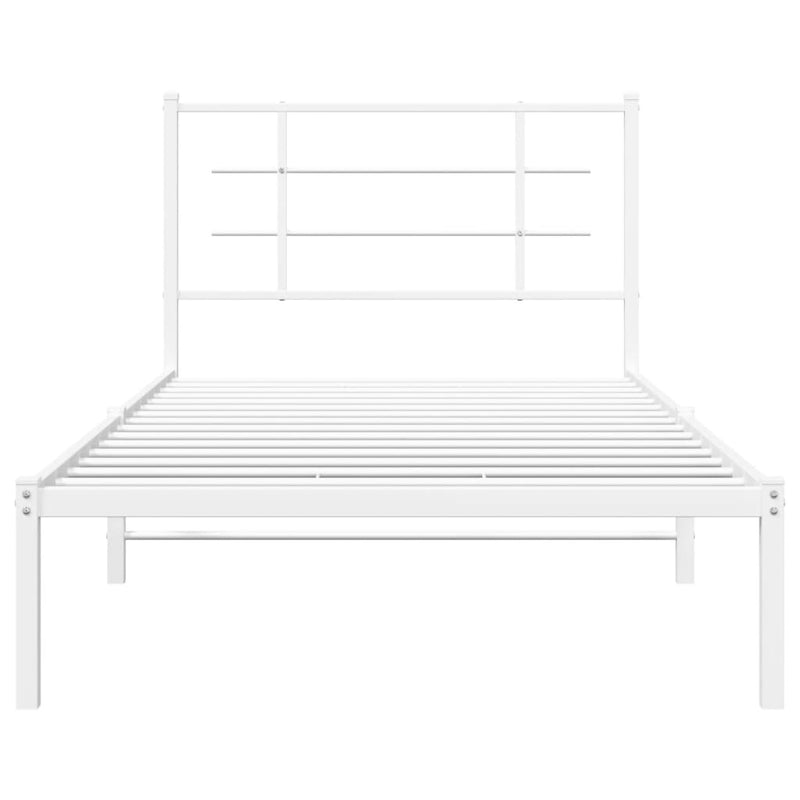 Metal Bed Frame without Mattress with Headboard White 100x190cm