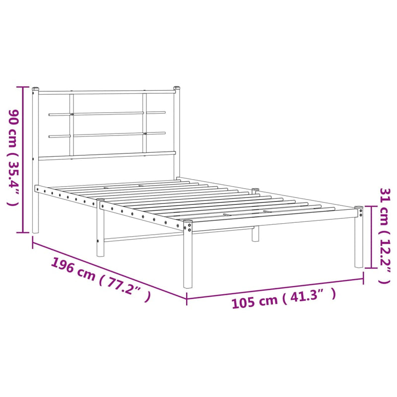 Metal Bed Frame without Mattress with Headboard White 100x190cm
