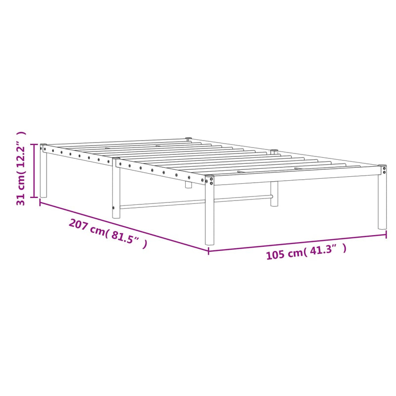 Metal Bed Frame without Mattress Black 100x200cm