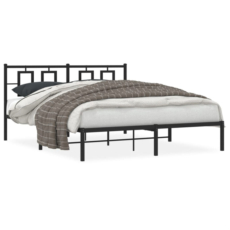 Metal Bed Frame without Mattress with Headboard Black 150x200cm