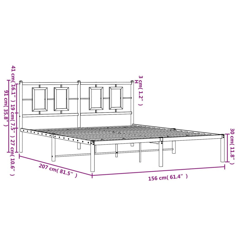Metal Bed Frame without Mattress with Headboard Black 150x200cm