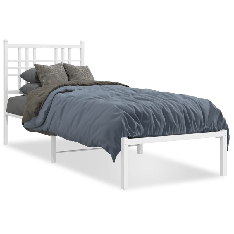 Metal Bed Frame without Mattress with Headboard White 75x190cm